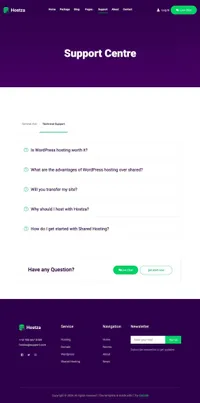 hostza mini website template desktop screenshot