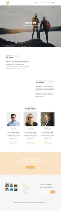 trips mini website template desktop screenshot