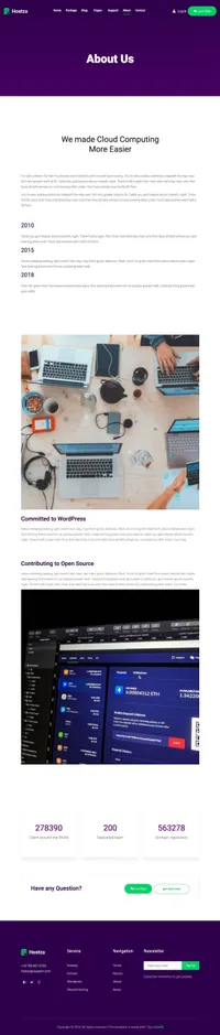 hostza mini website template desktop screenshot