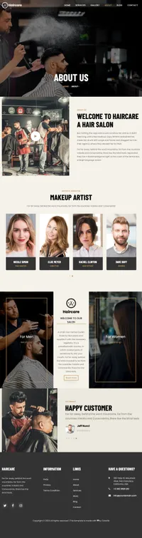 haircare mini website template desktop screenshot