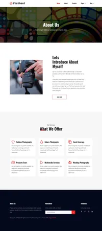 proshoot mini website template desktop screenshot