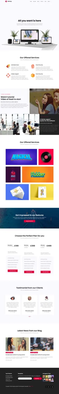 startup mini website template desktop screenshot