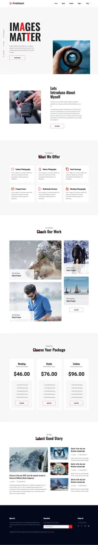proshoot mini website template desktop screenshot