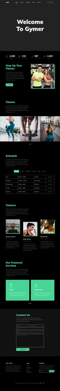 gymer mini website template desktop screenshot