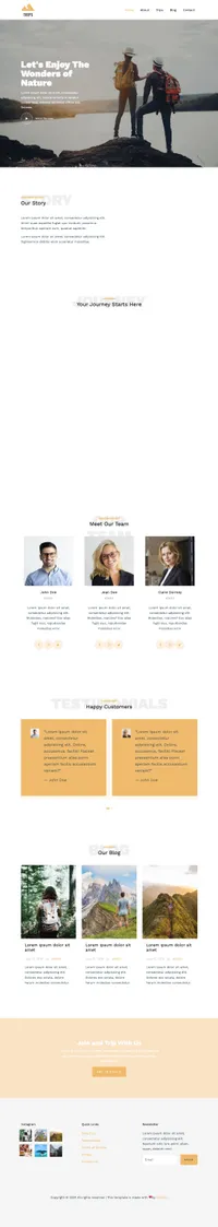 trips mini website template desktop screenshot