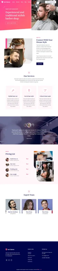 hairsalone mini website template desktop screenshot