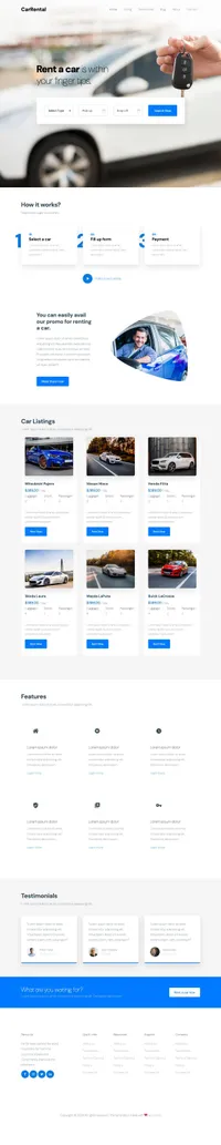 carrentals mini website template desktop screenshot