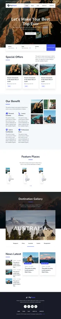 flyplane mini website template desktop screenshot