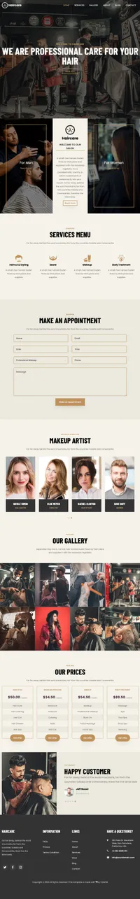 haircare mini website template desktop screenshot