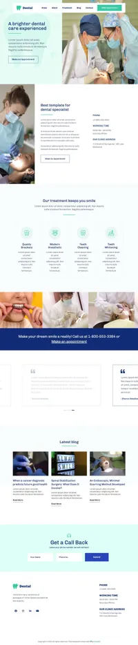 dental mini website template desktop screenshot