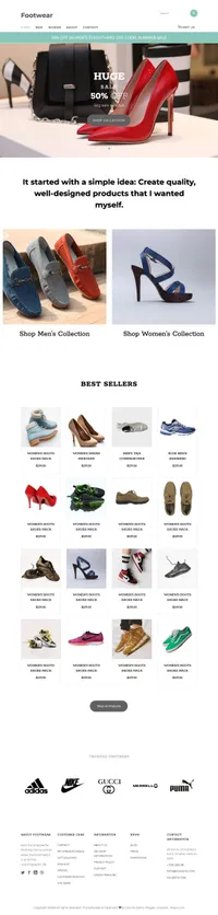 footwear mini website template desktop screenshot