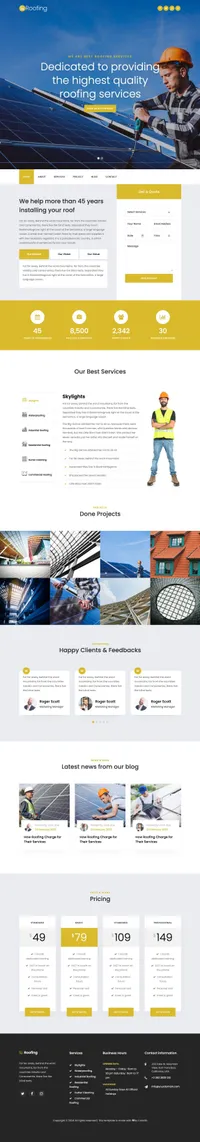 roofing mini website template desktop screenshot