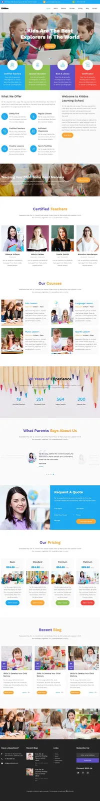 kiddos mini website template desktop screenshot