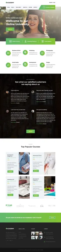academy mini website template desktop screenshot