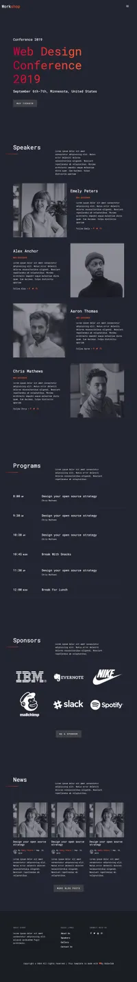 workshop mini website template desktop screenshot