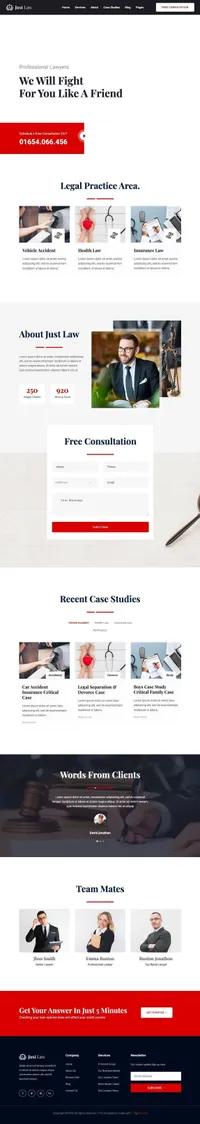 justlaw mini website template desktop screenshot