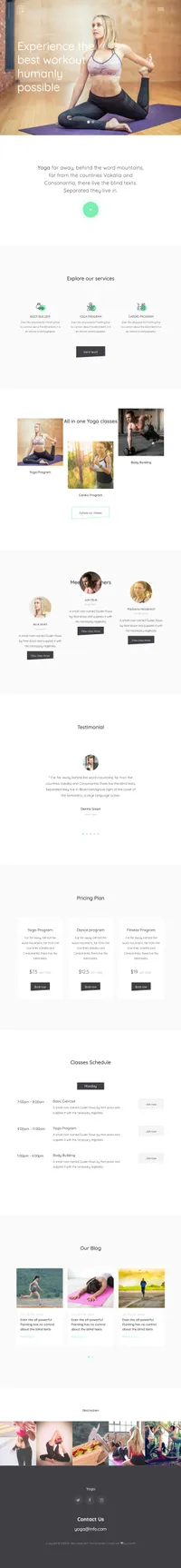 yoga mini website template desktop screenshot