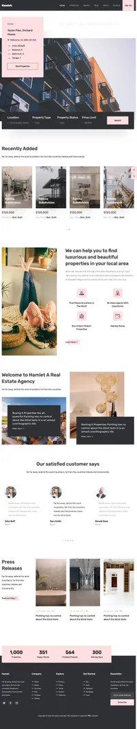 hamlet mini website template desktop screenshot