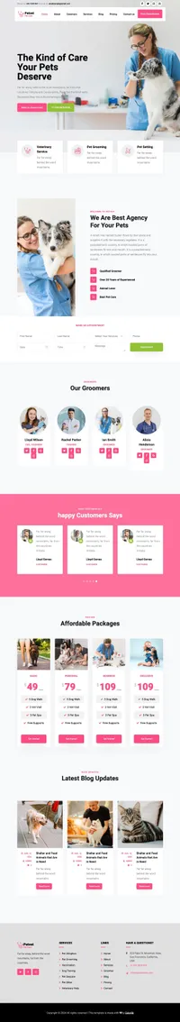petvet mini website template desktop screenshot