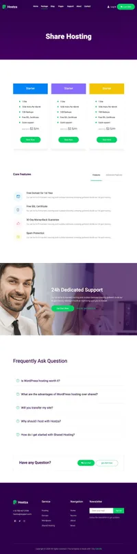 hostza mini website template desktop screenshot