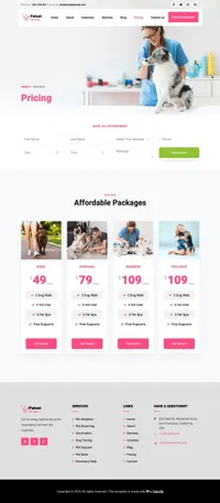 petvet mini website template desktop screenshot