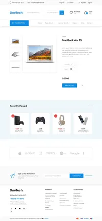 onetech mini website template desktop screenshot