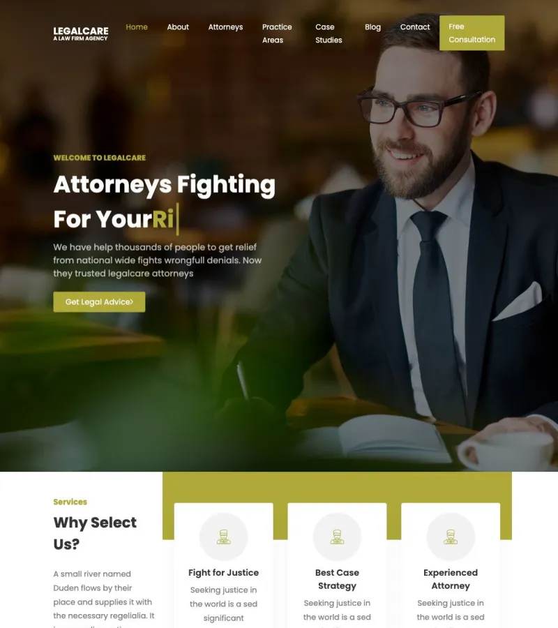 legalcare website template desktop screenshot