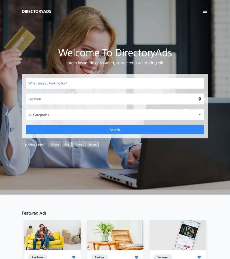 directoryads website template desktop screenshot