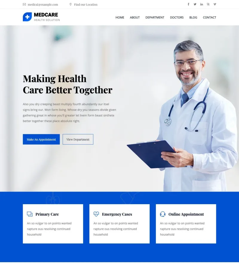 Medcare website template desktop screenshot