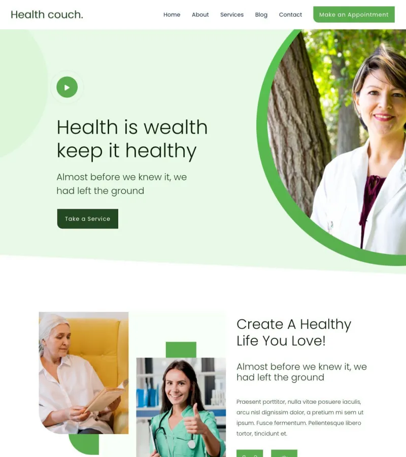 Healthcouch website template desktop screenshot