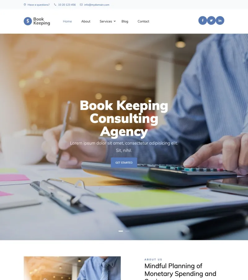 book-keeping website template desktop screenshot