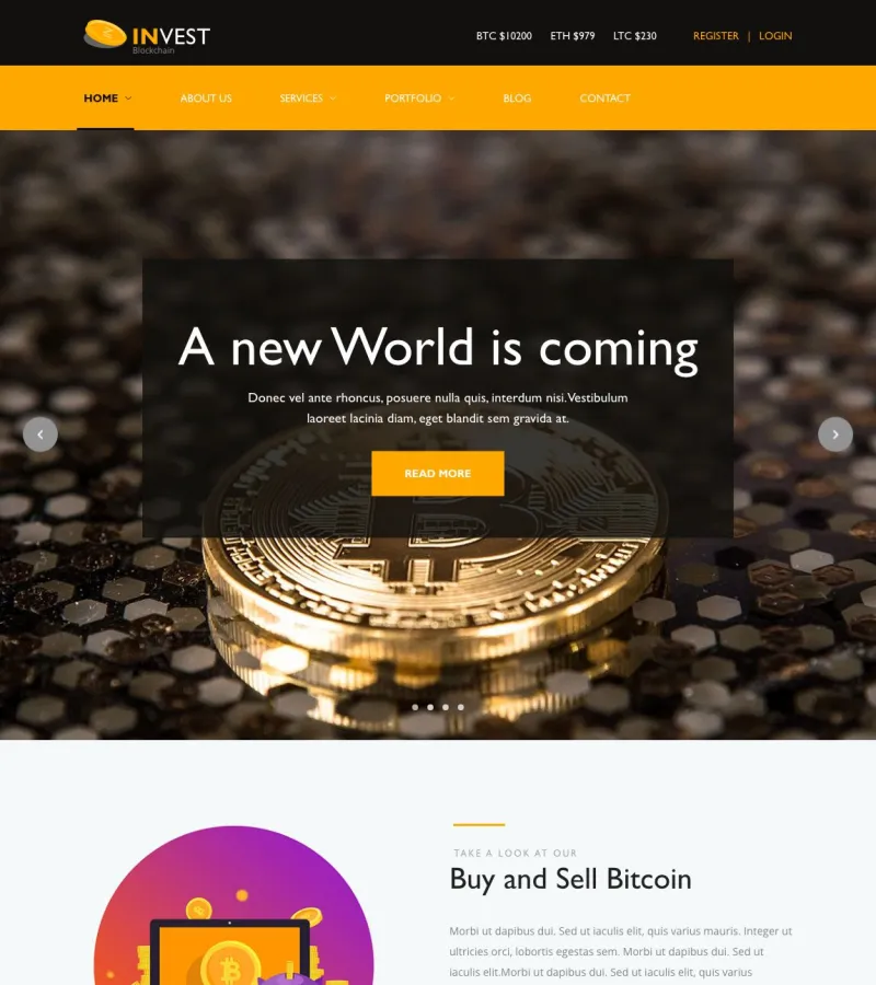 invest website template desktop screenshot