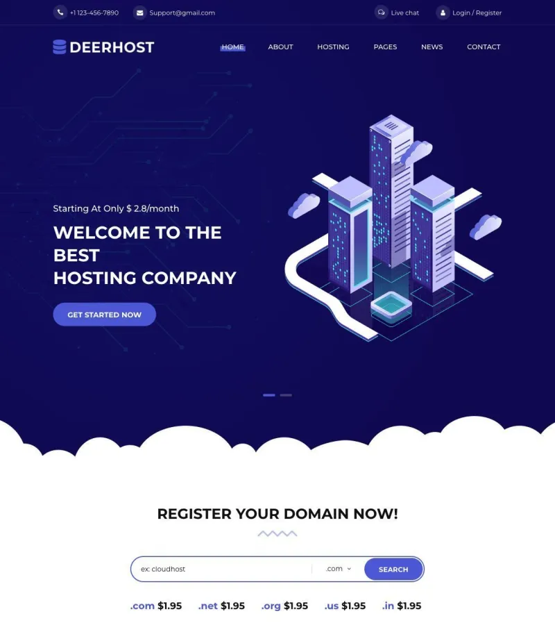 deerhost website template desktop screenshot