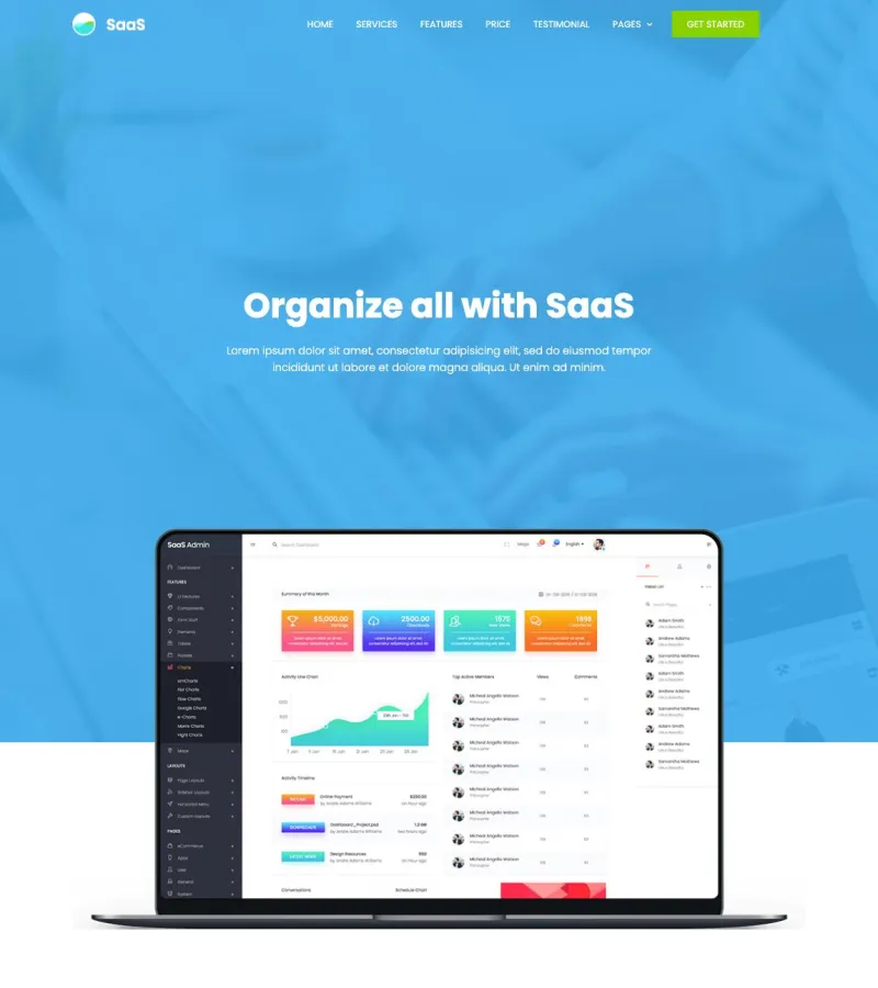 saas website template desktop screenshot