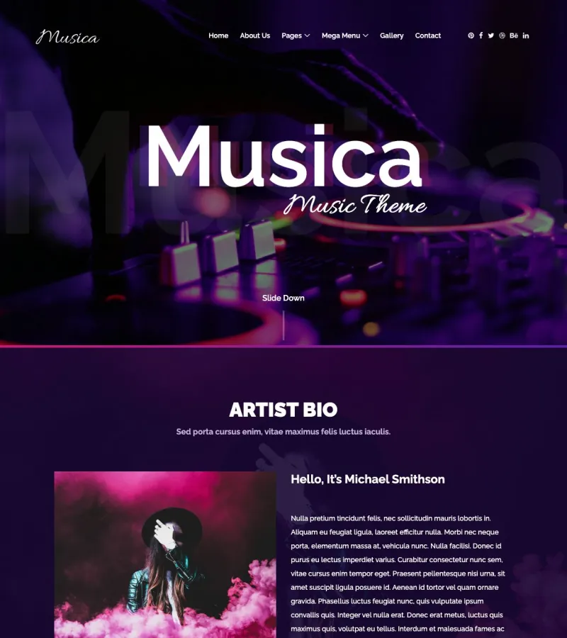 musica website template desktop screenshot