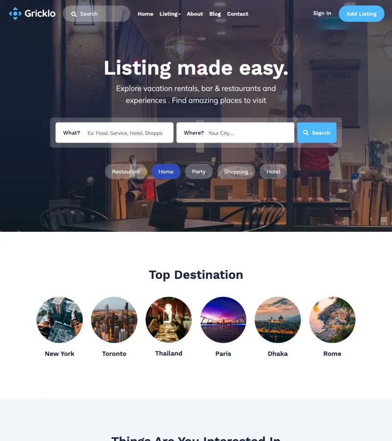 gricklo website template desktop screenshot