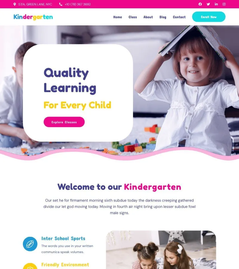 Kindergarten website template desktop screenshot