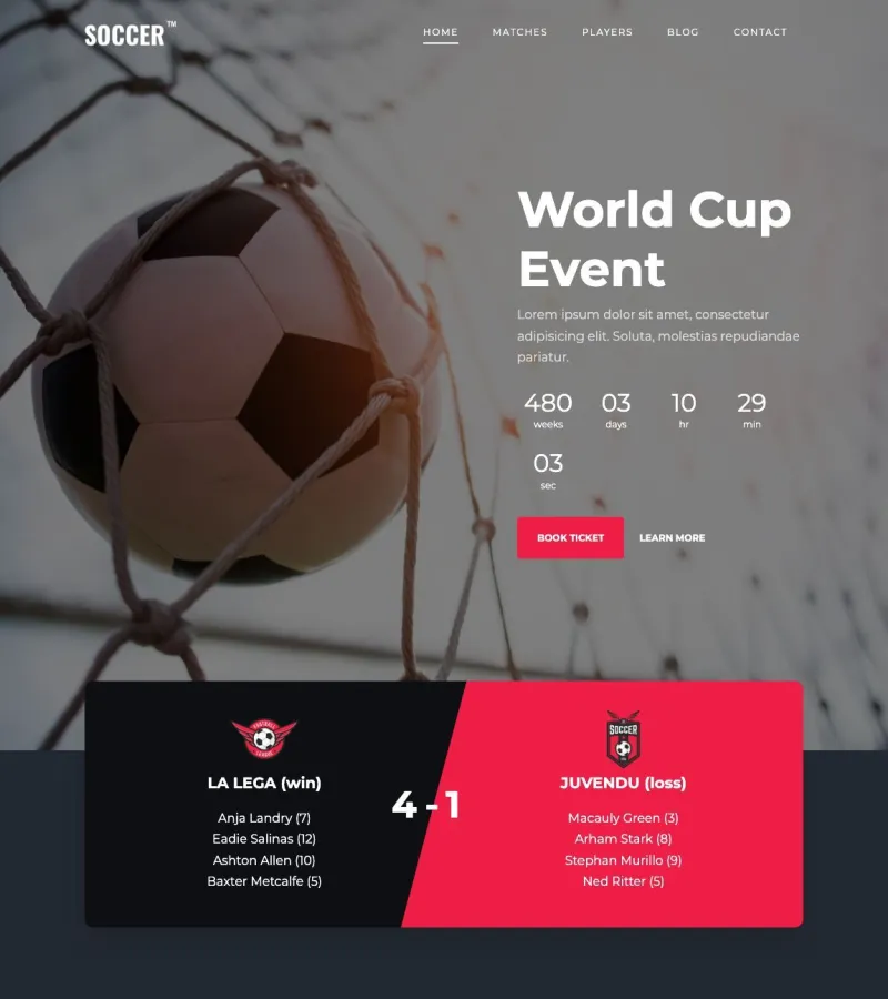 soccer website template desktop screenshot