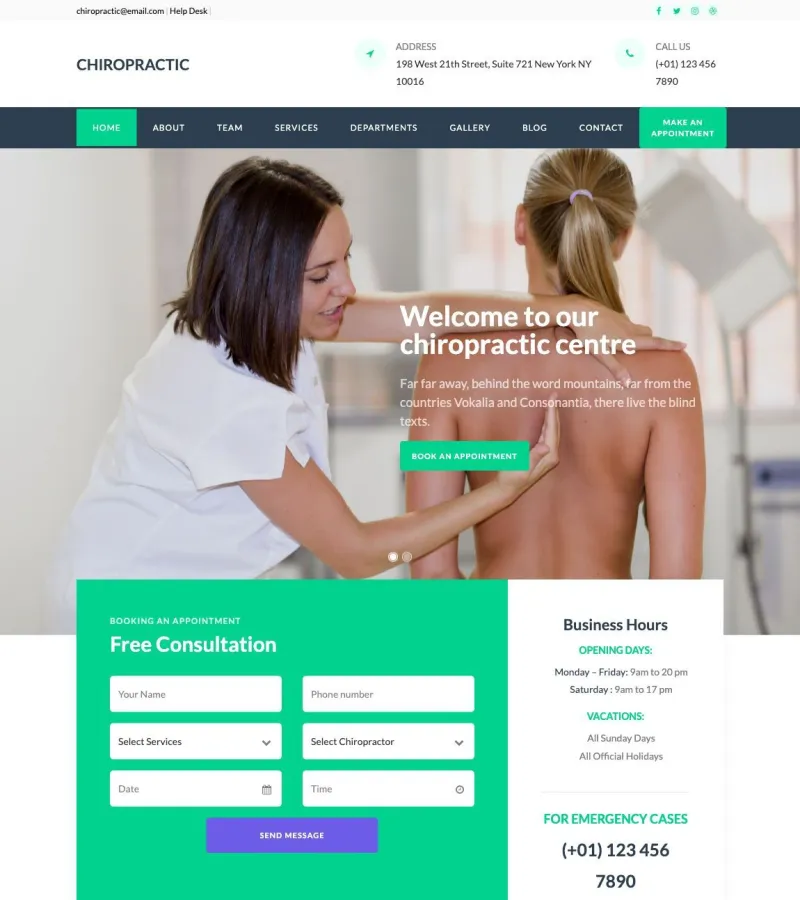 Chiropractic website template desktop screenshot