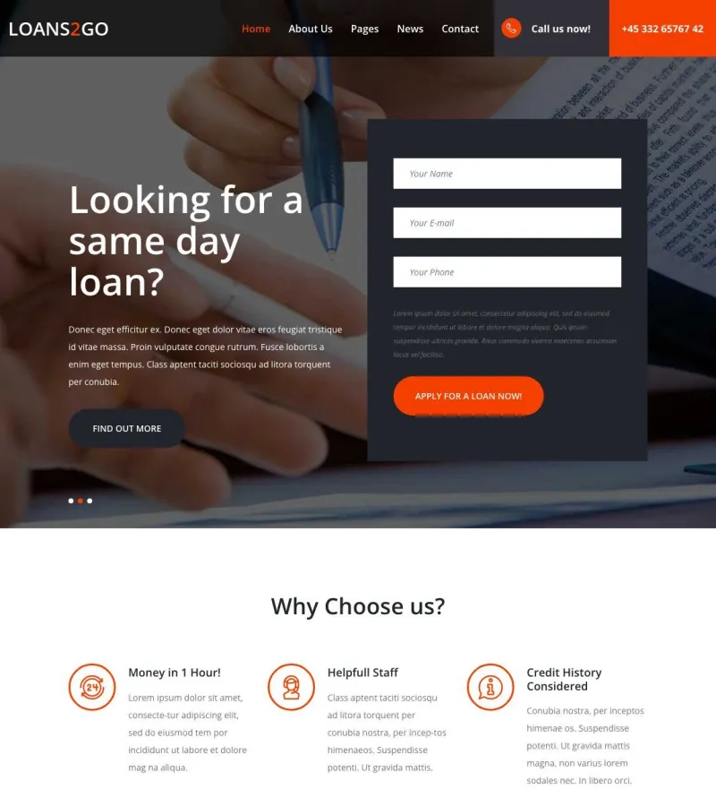 loans2go website template desktop screenshot