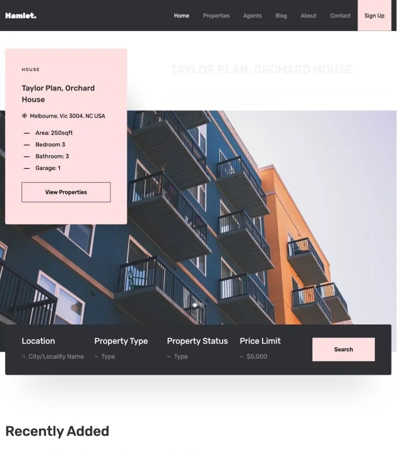 Hamlet website template desktop screenshot