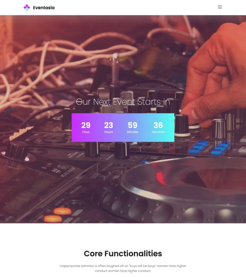 eventasia website template desktop screenshot