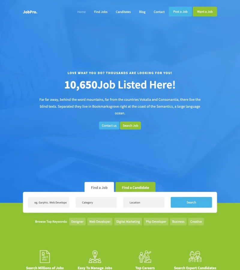jobpro website template screenshot