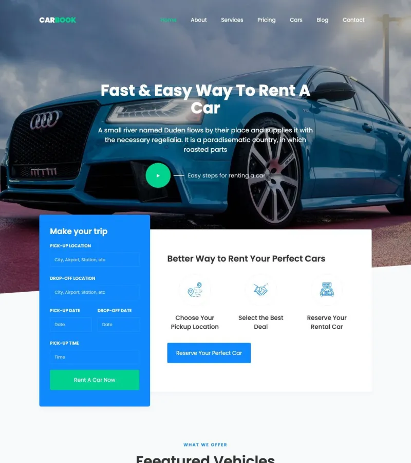 Carbook website template desktop screenshot