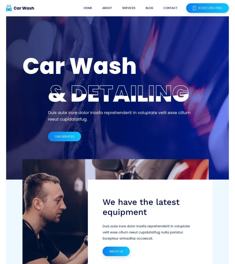 Carwash website template desktop screenshot