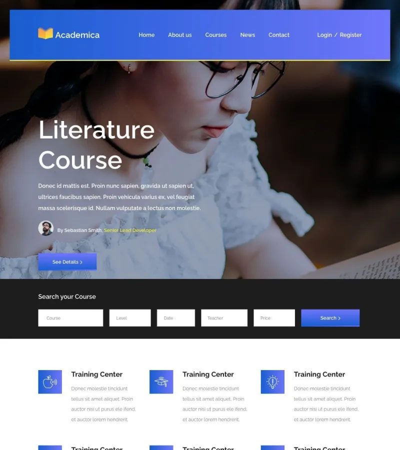 academica website template desktop screenshot