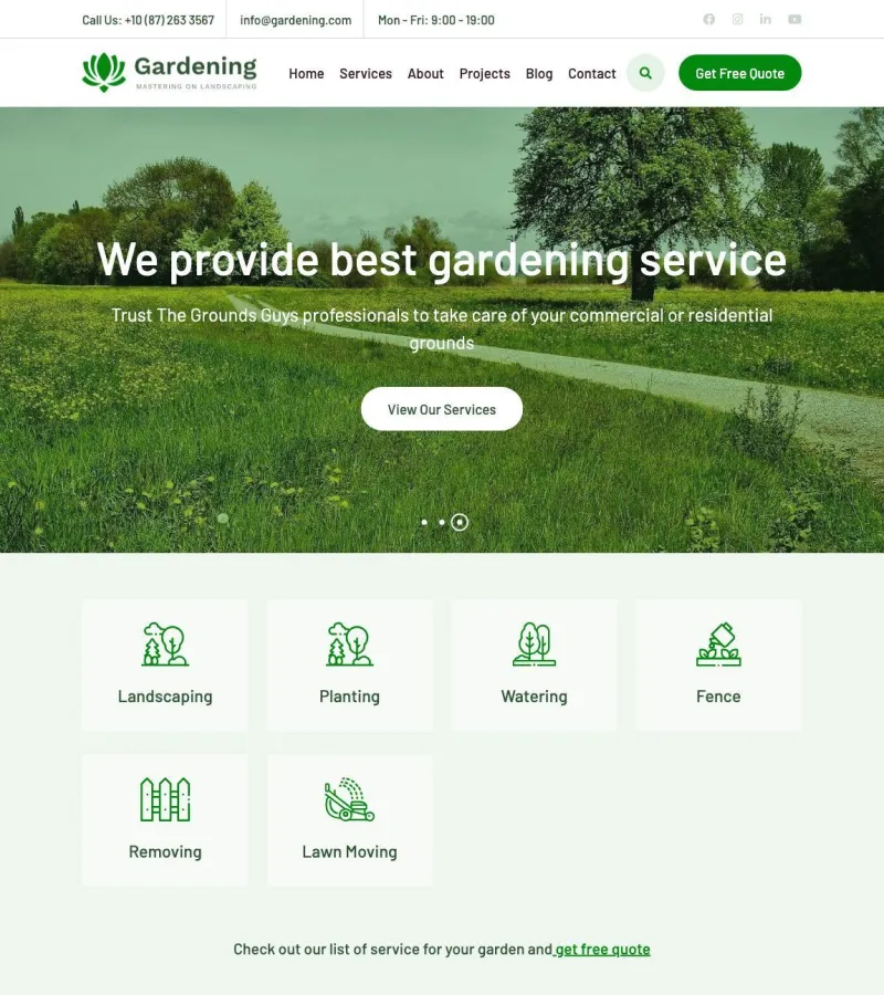 Gardening website template desktop screenshot