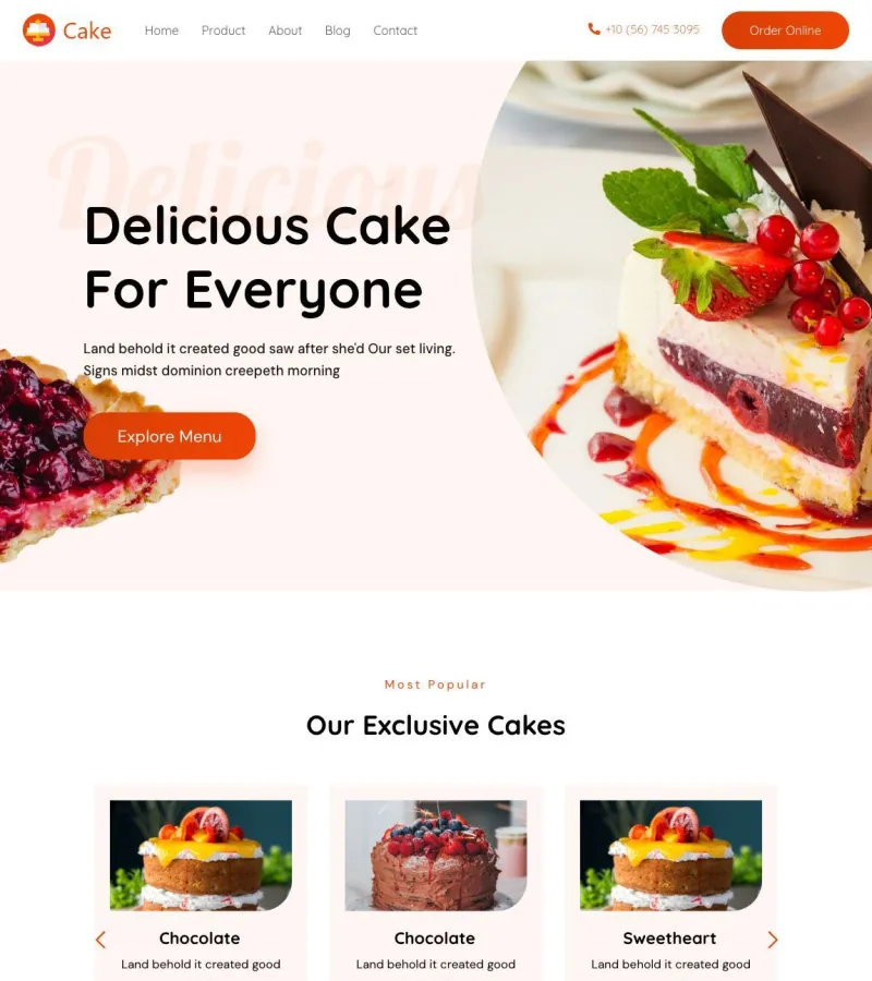 cakes website template desktop screenshot