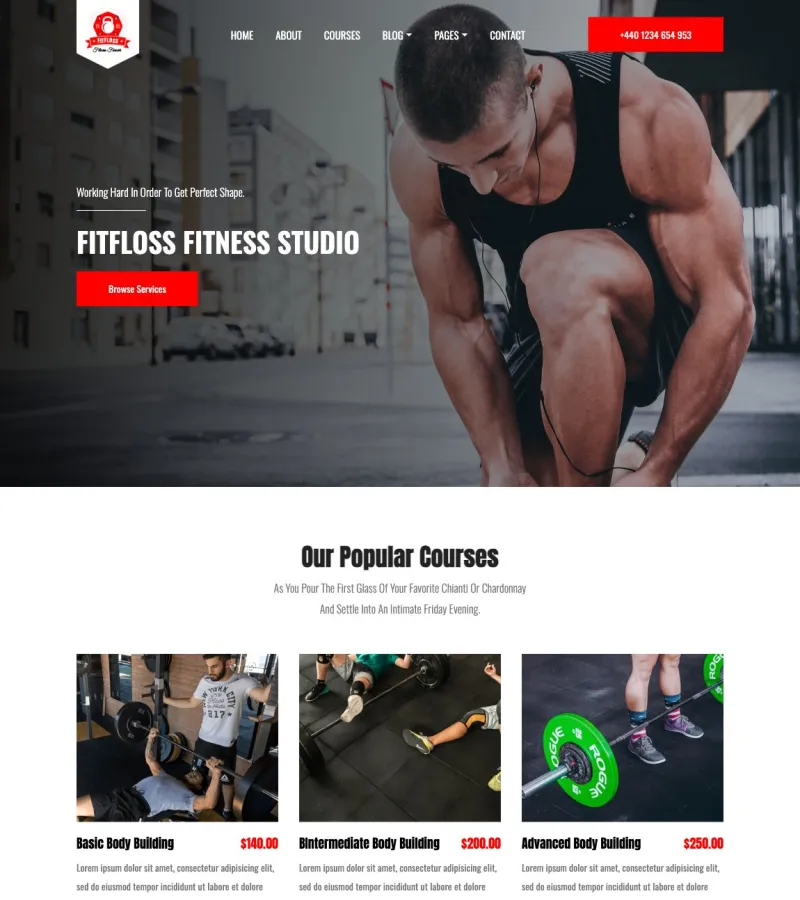 fitfloss website template desktop screenshot