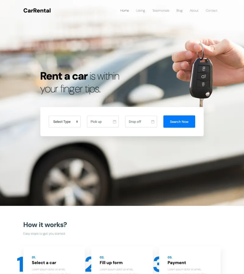 CarRentals website template desktop screenshot
